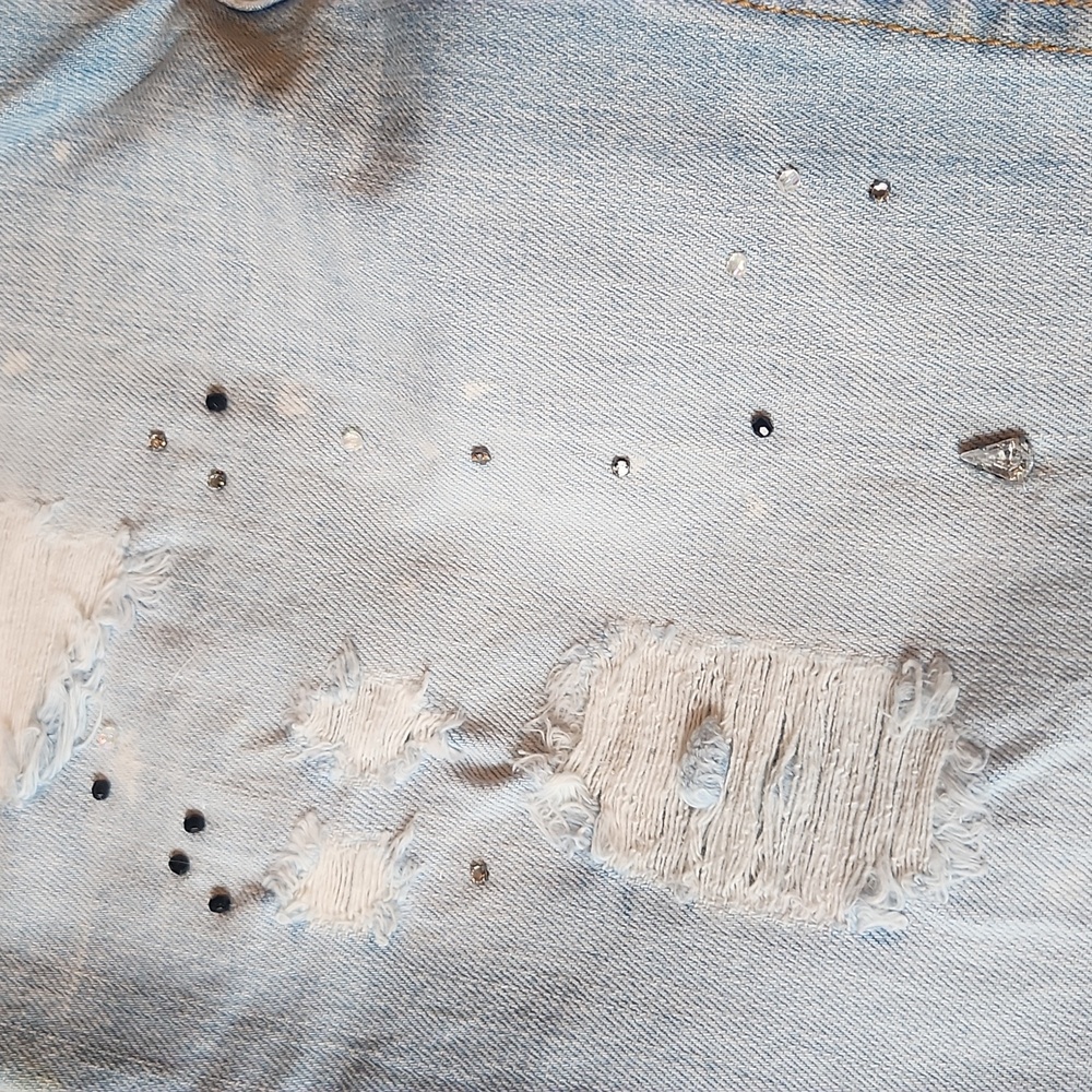 Free People | Distressed & Bedazzeled Light Blue Jeans - Picture 2 of 14